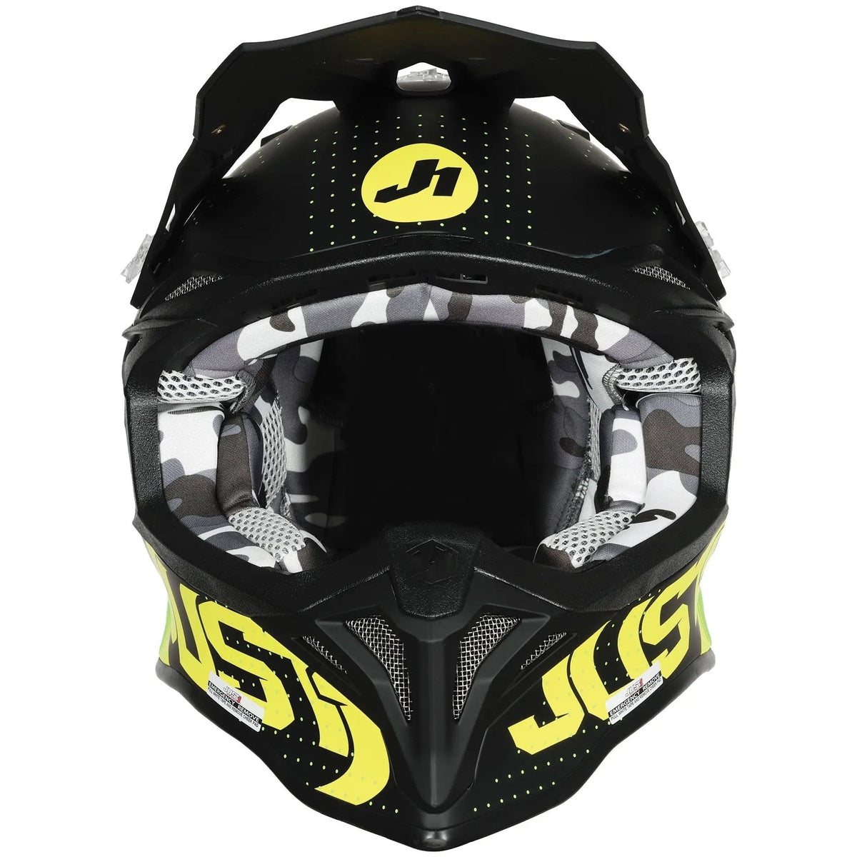 Just1 J39 Xeno Fluo Yellow / Matt Black motocross helmet - front view