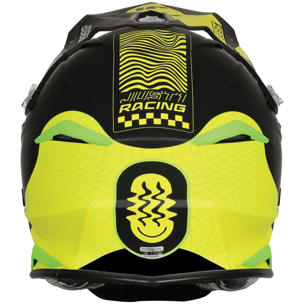 Just1 J39 Xeno Fluo Yellow / Matt Black motocross helmet - rear view