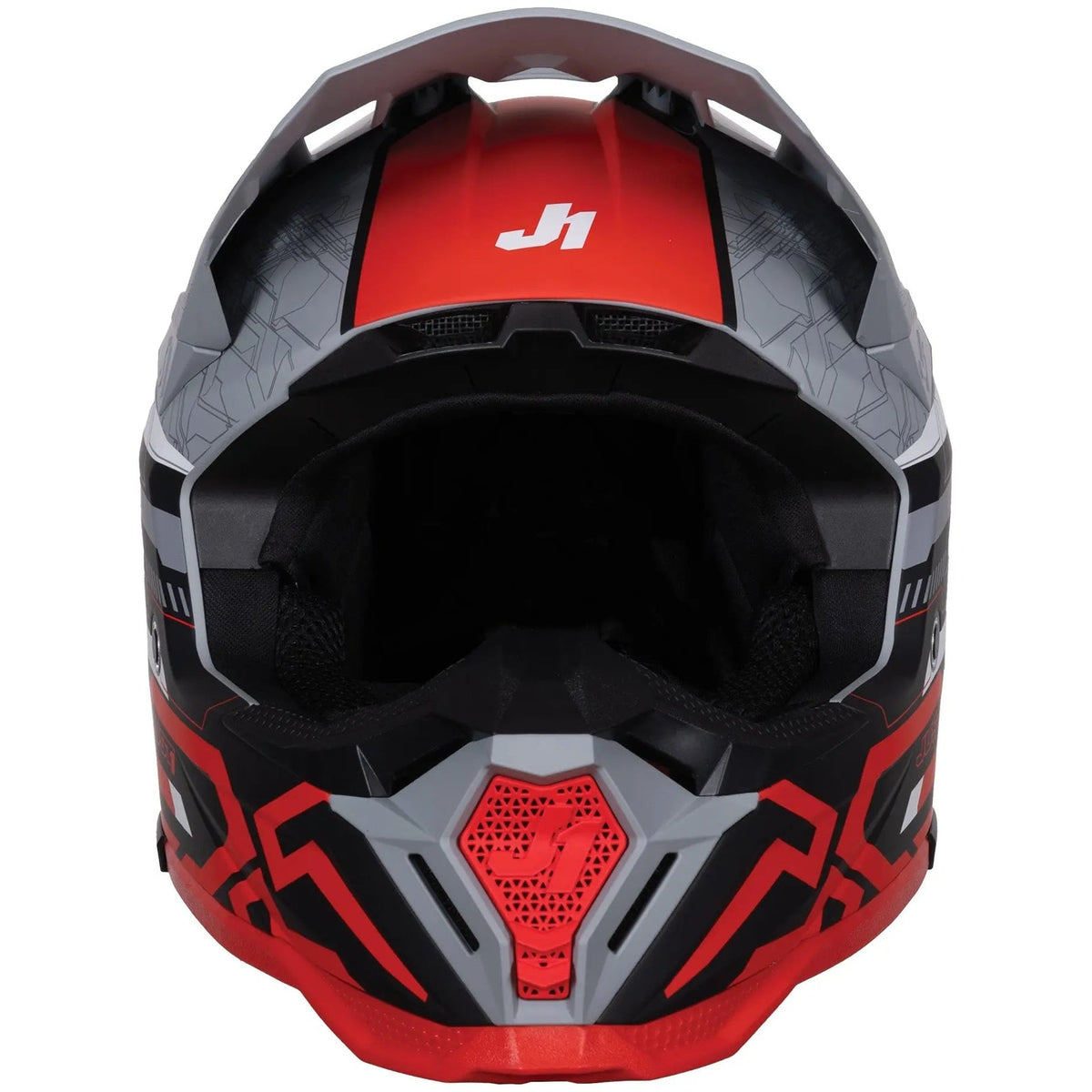 Just1 J40 Mission Red / Matt Grey motocross helmet - front view