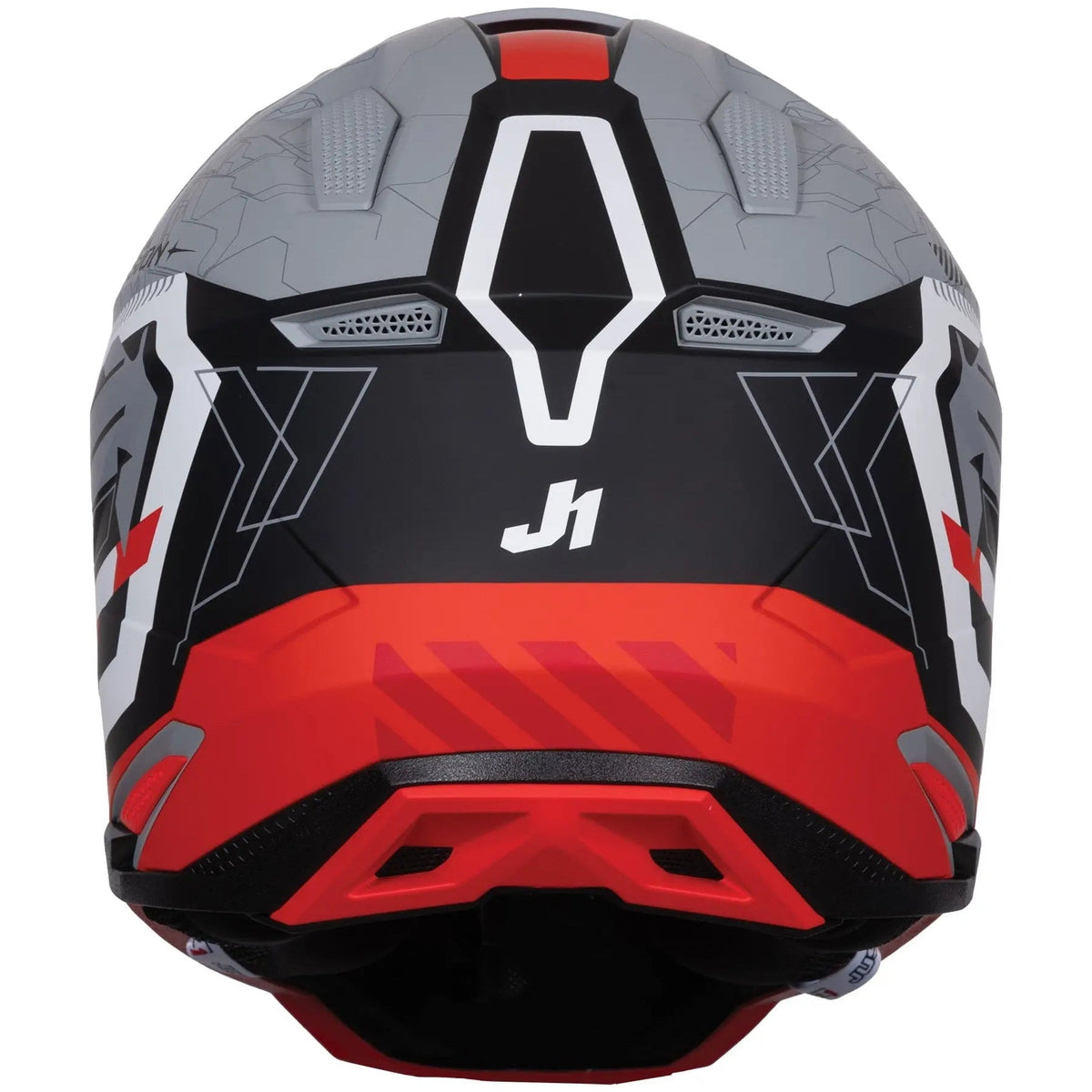 Just1 J40 Mission Red / Matt Grey motocross helmet - rear view