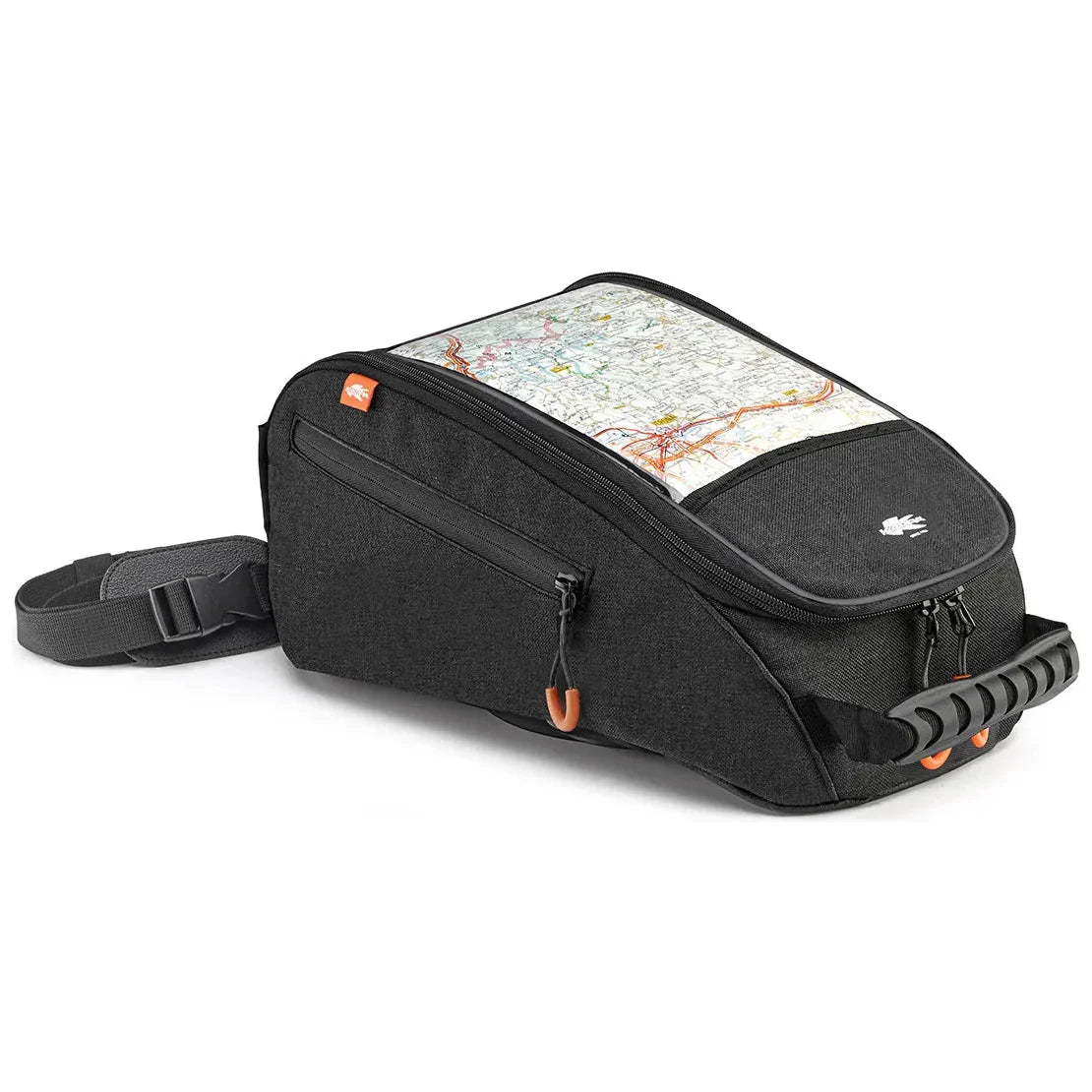Kappa ST113 Tank Bag Stryker Range Tank Lock, side three-quarter view with map holder on white