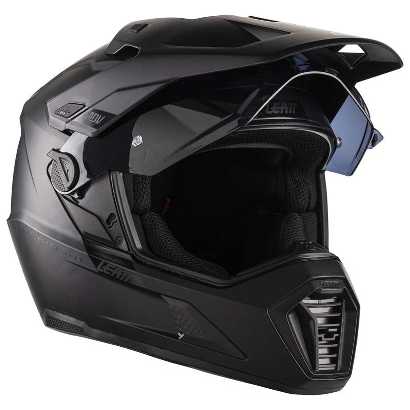 Leatt ADV 7.5 Helmet Kit Black adventure motorcycle helmet, visor-open view