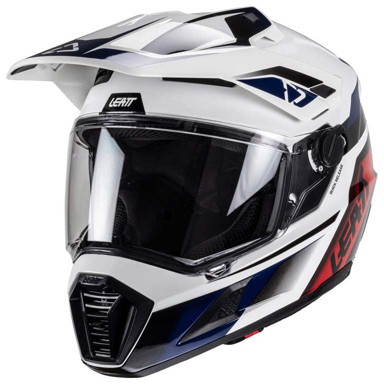 Leatt ADV 8.5 Helmet Kit Royal Blue / Red adventure motorcycle helmet, visor-raised front view