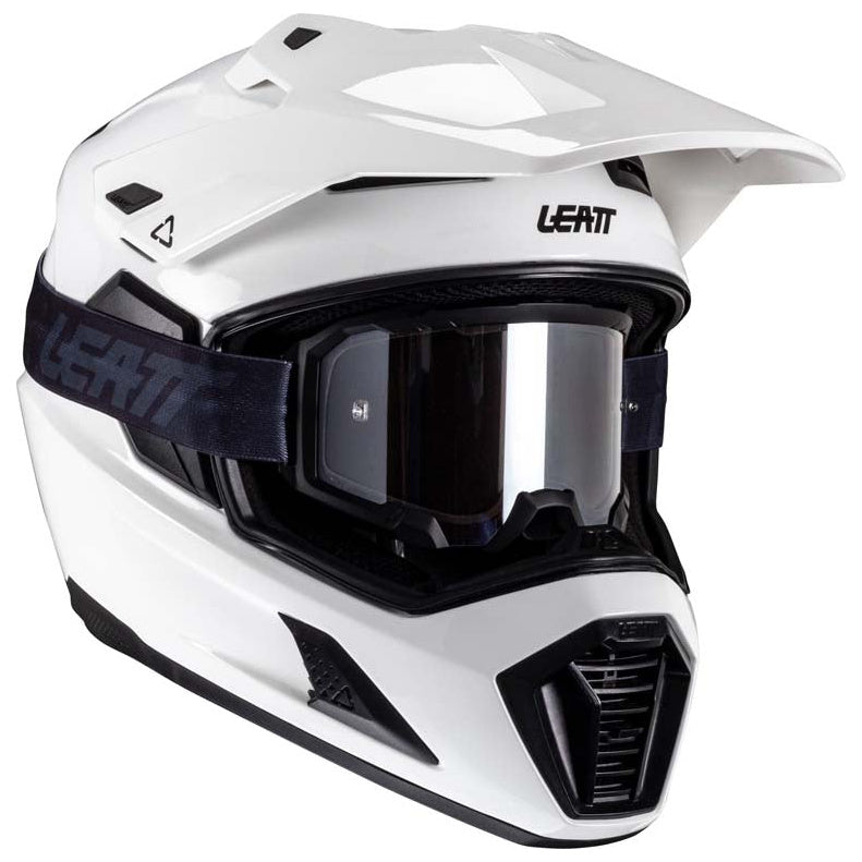 Leatt ADV 8.5 Helmet Kit White adventure motorcycle helmet, visor-raised front view
