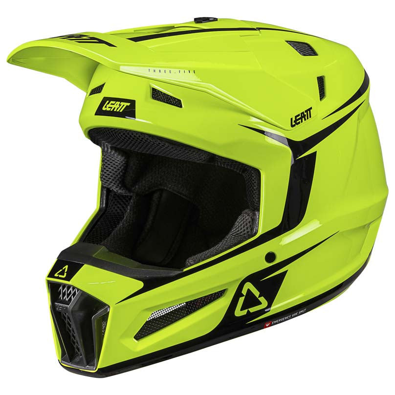 Leatt Moto 3.5 Junior Helmet Kit Neon Yellow motocross motorcycle helmet, right front view