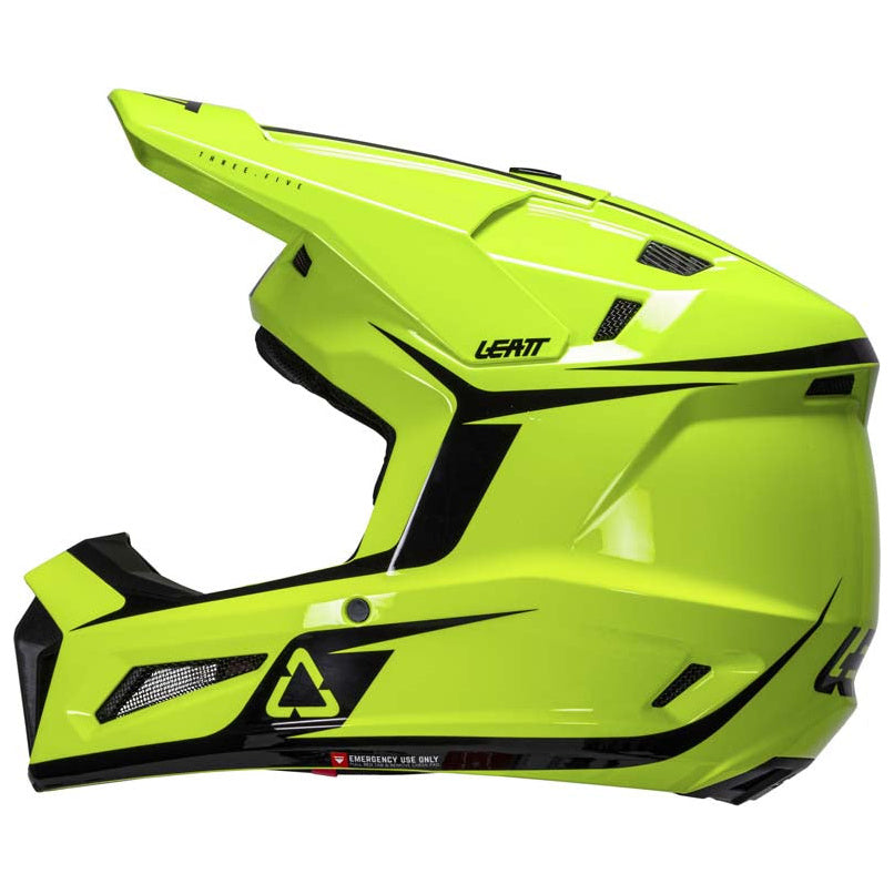 Leatt Moto 3.5 Junior Helmet Kit Neon Yellow motocross motorcycle helmet, left-side view