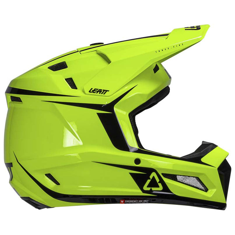 Leatt Moto 3.5 Junior Helmet Kit Neon Yellow motocross motorcycle helmet, right-side view