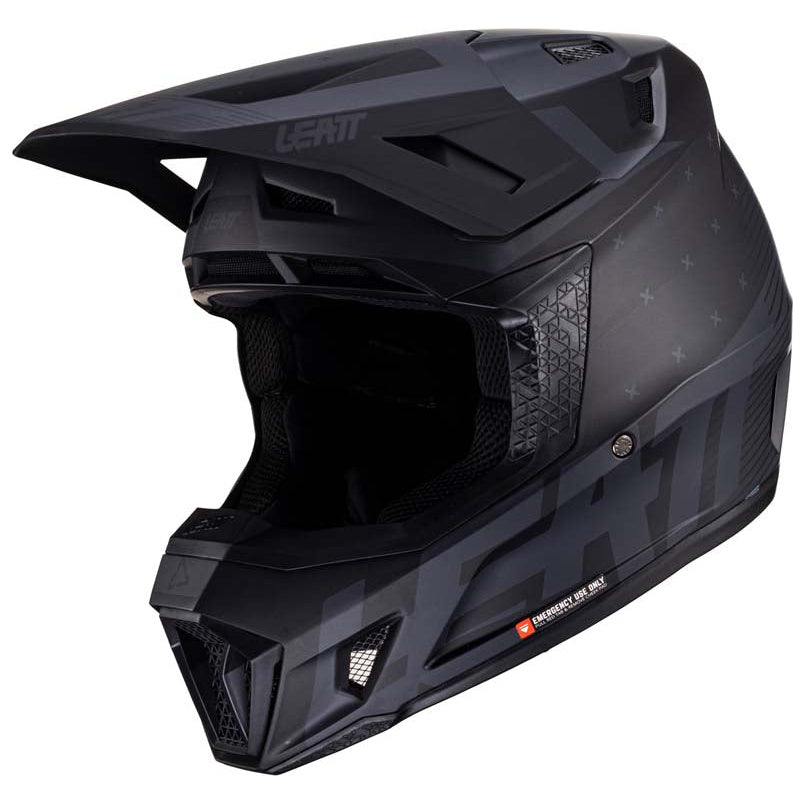 Leatt Moto 7.5 Helmet Kit Stealth Black / Grey motocross motorcycle helmet, left-side view