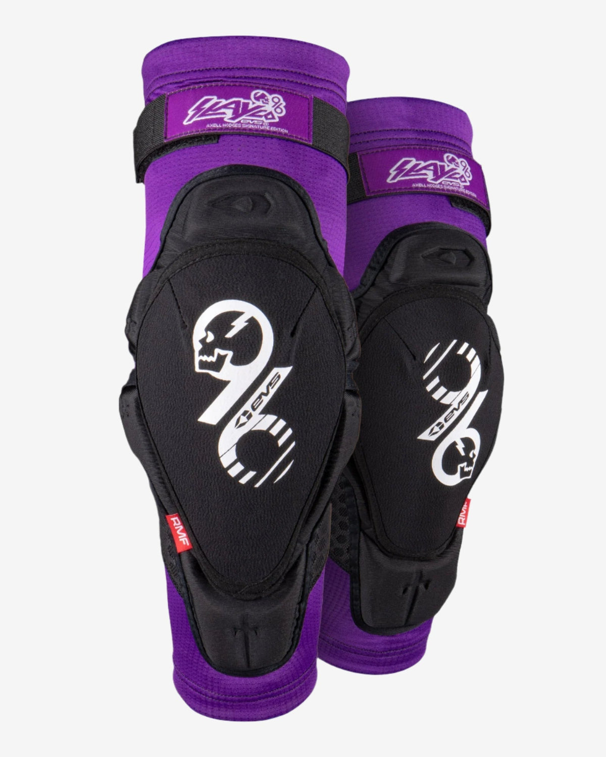 EVS Slayco Youth Knee Guards Purple / Black pair front view
