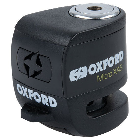 Oxford Micro XA5 Alarm Disc Lock Black / Black, front three-quarter view