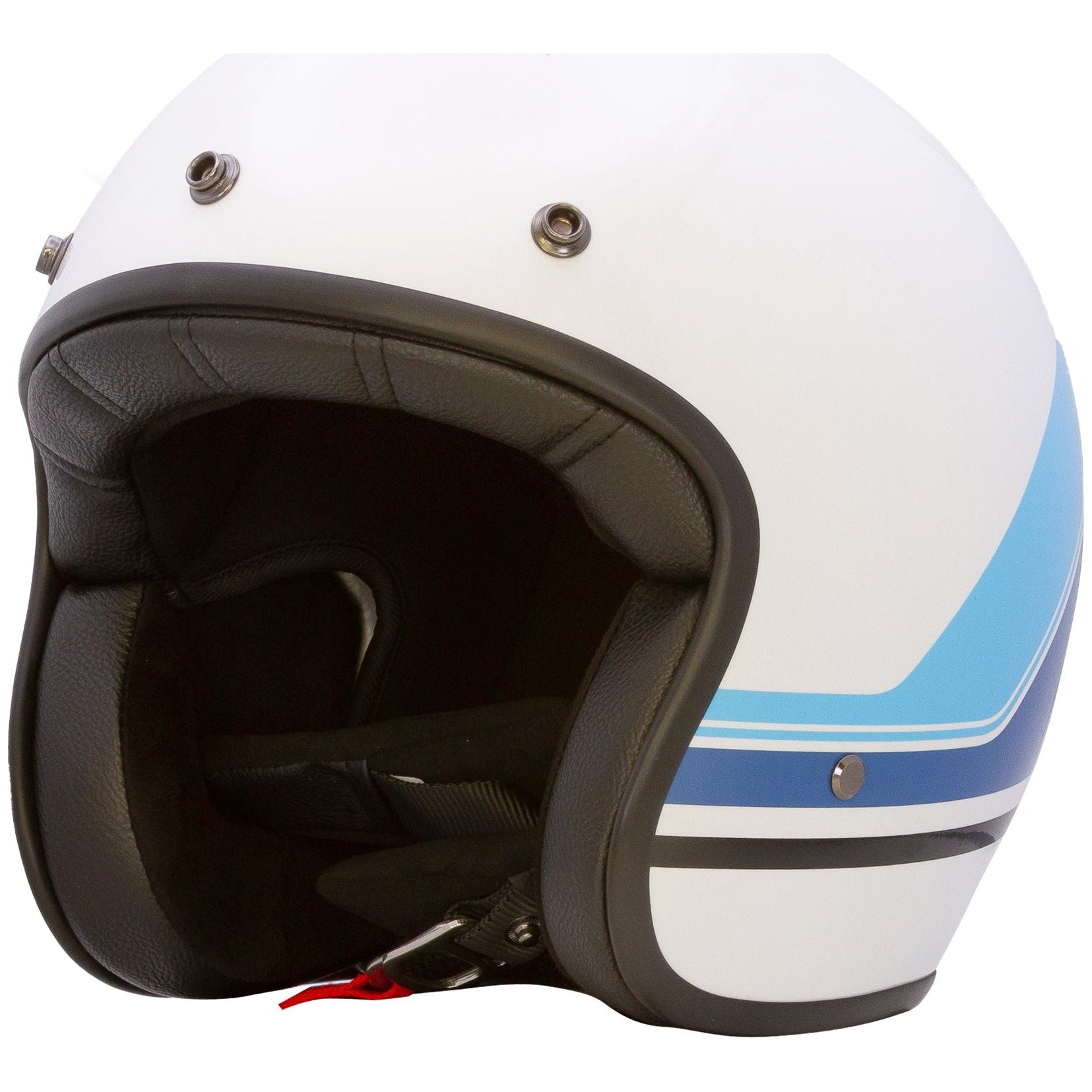 Merlin Blackbird Jet Aero White Stripe open-face motorcycle helmet, left-side view