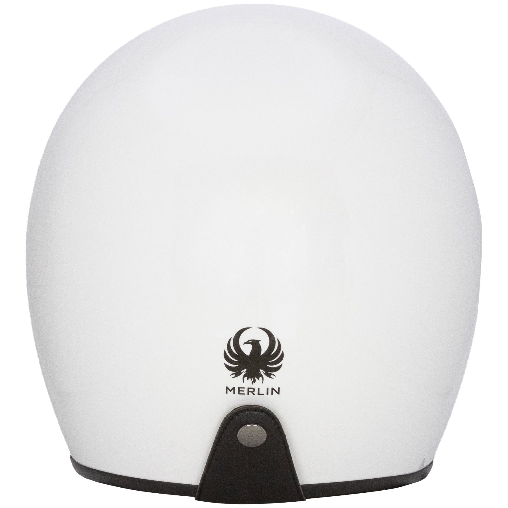 Merlin Blackbird Jet Gloss White open-face motorcycle helmet, rear view