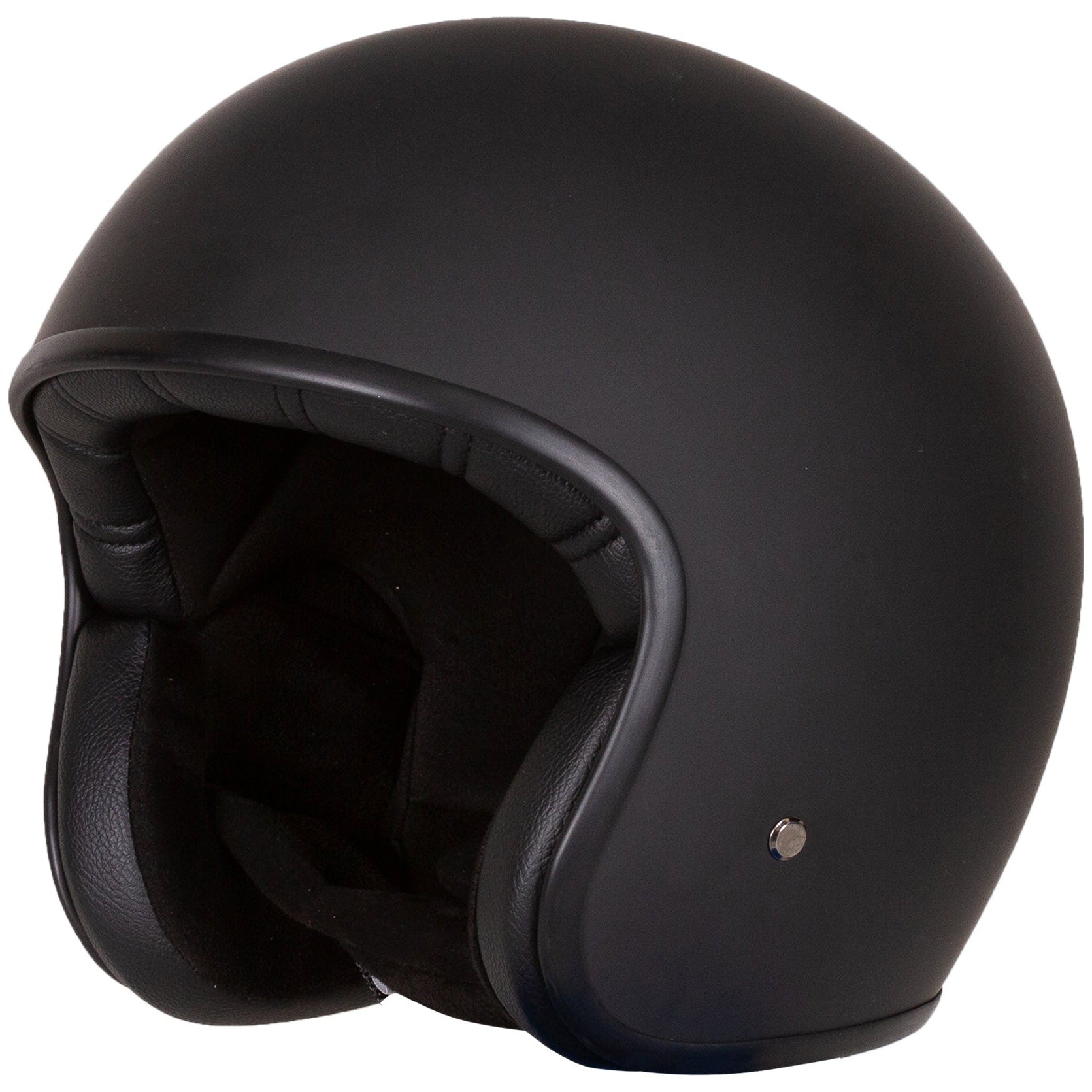 Merlin Blackbird Jet Naked Matt Black open-face motorcycle helmet, front-left three-quarter view