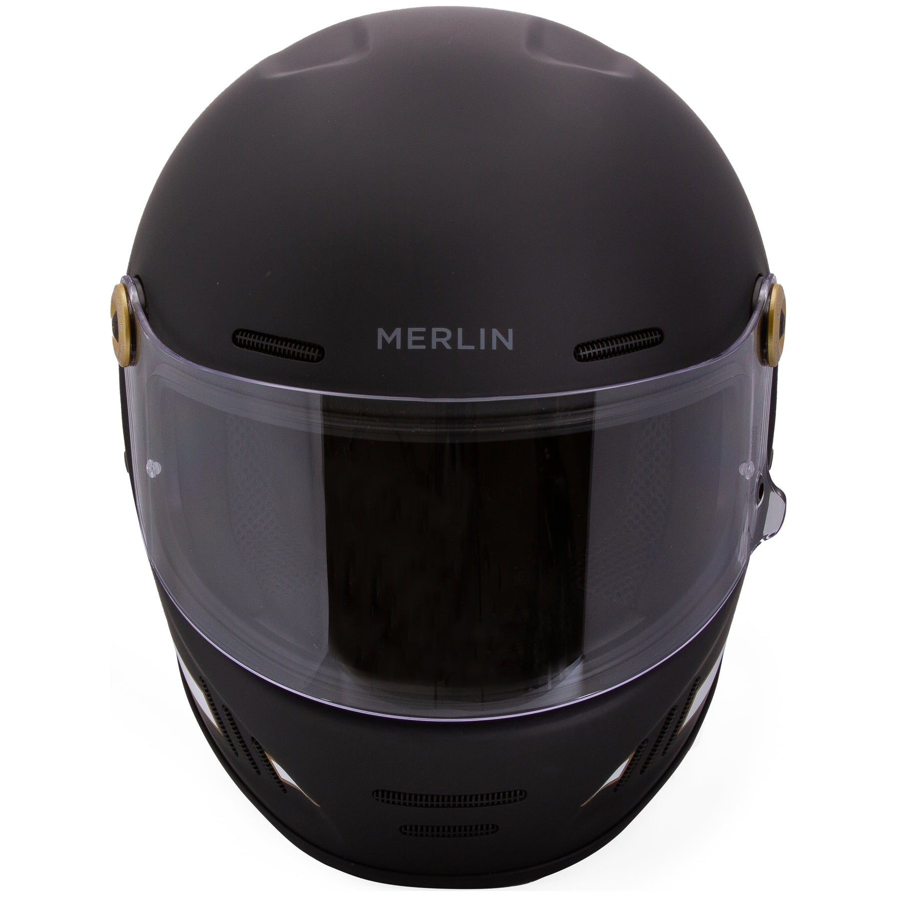 Merlin Revival Flash Matt Black full-face motorcycle helmet, front view