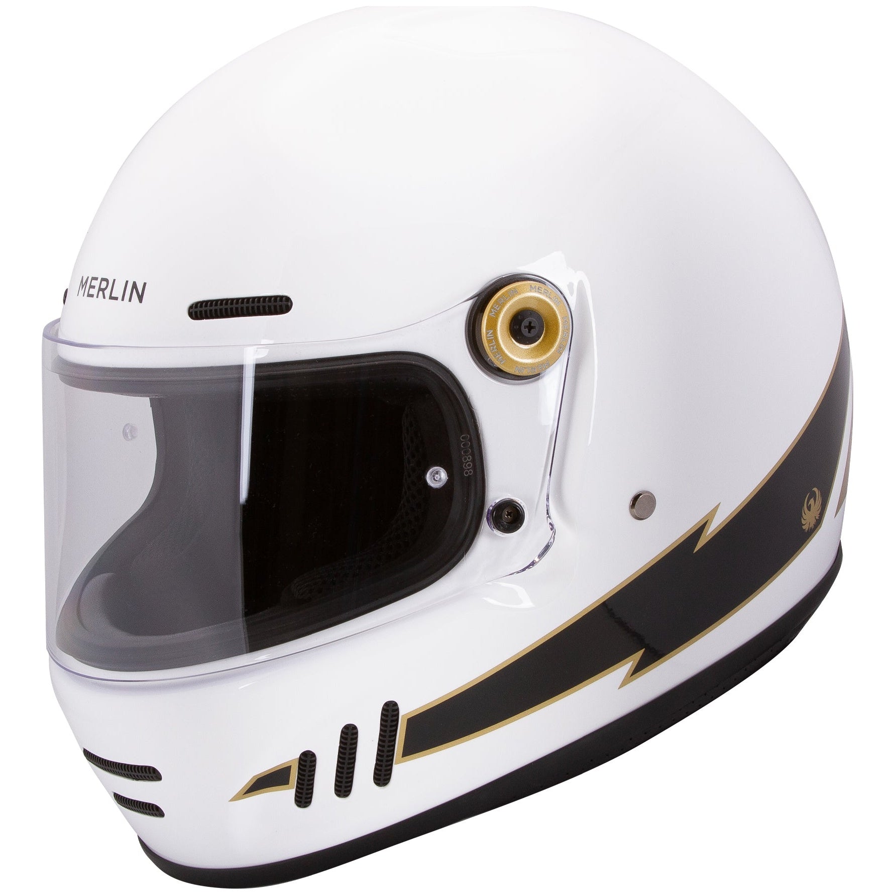 Merlin Revival Flash White full-face motorcycle helmet, left-side profile