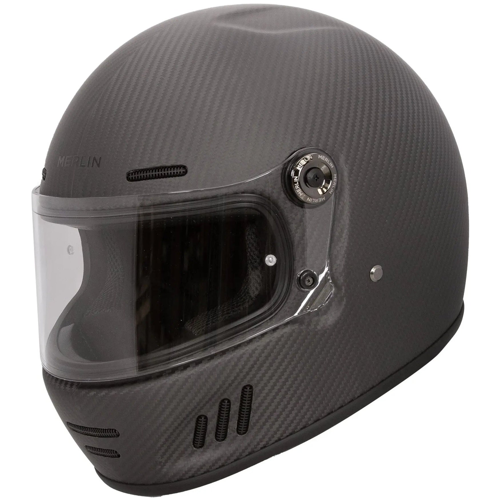Merlin Revival Matt Carbon motorcycle helmet, left front view