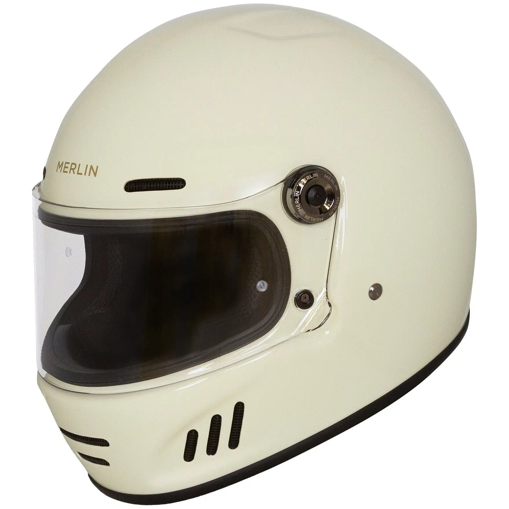 Merlin Revival Vintage White motorcycle helmet, left front view