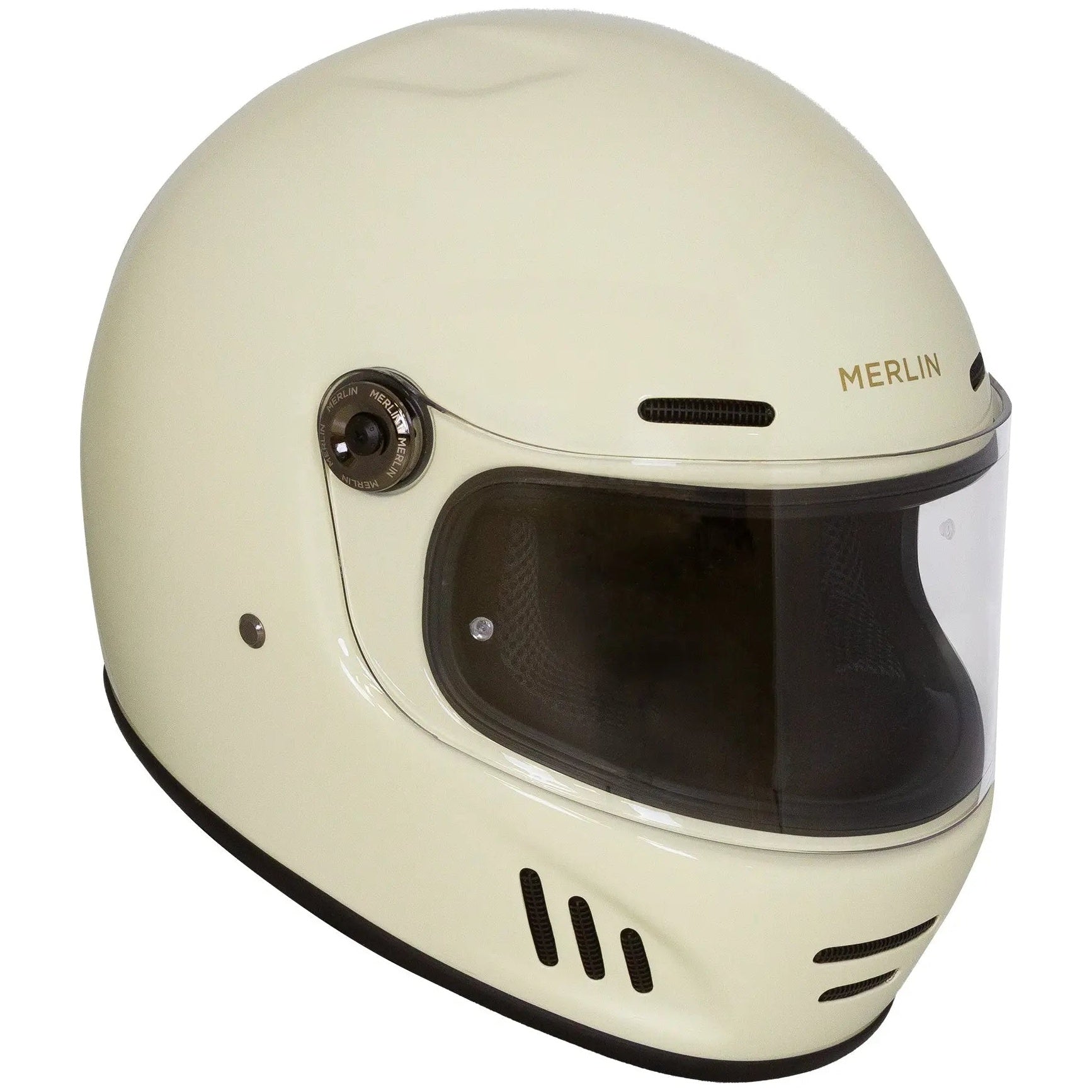 Merlin Revival Vintage White motorcycle helmet, right front view