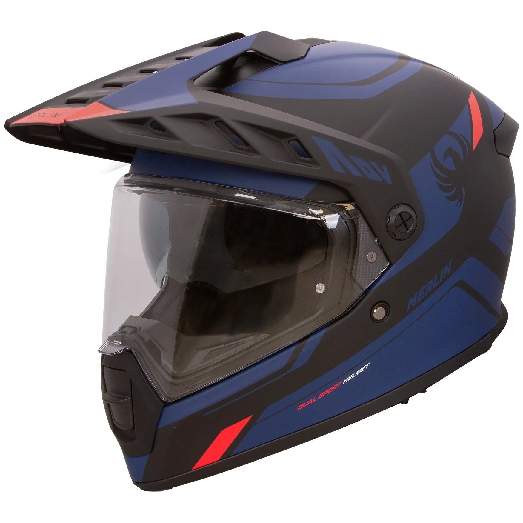 Merlin Torres Block Matt Blue motocross motorcycle helmet, left-side view