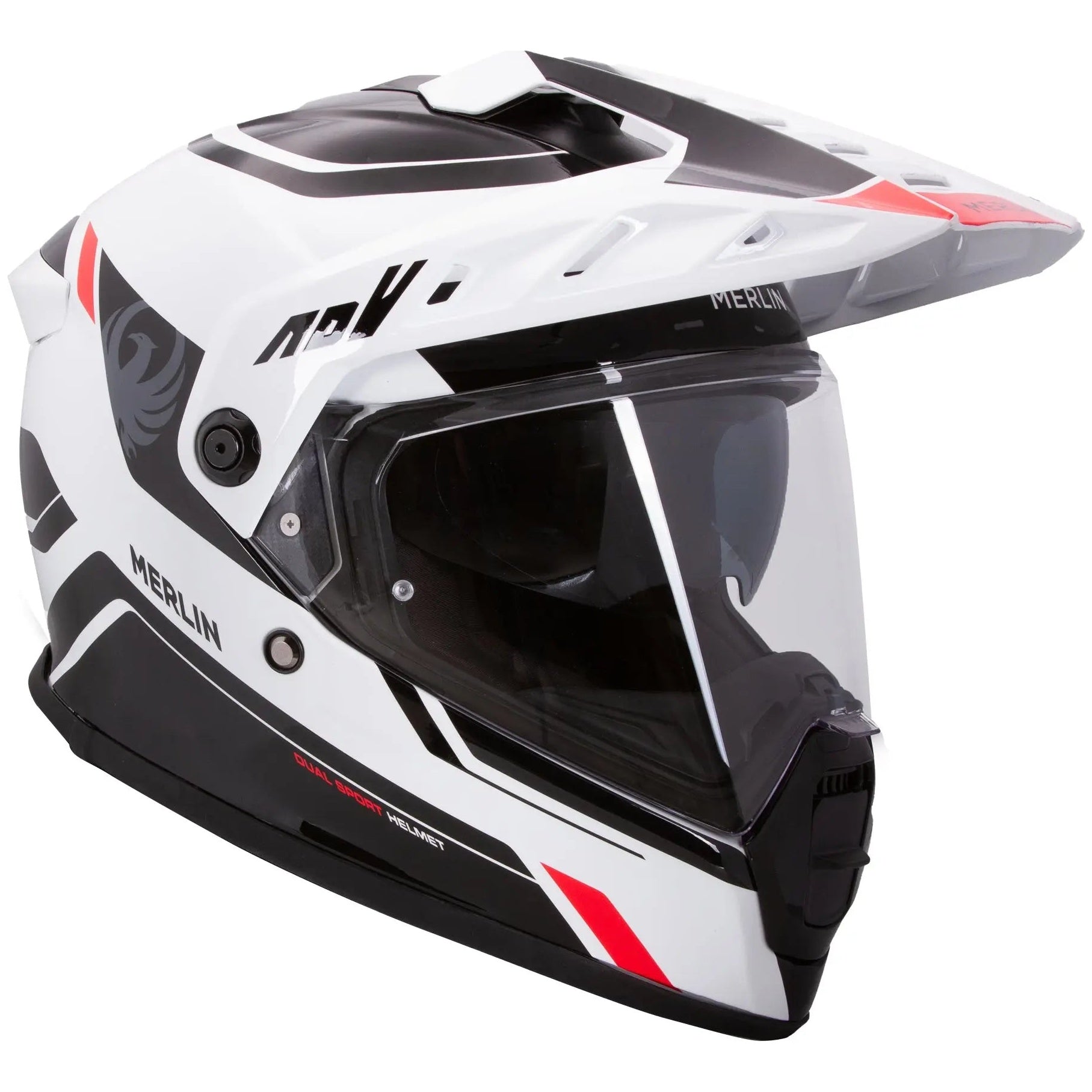 Merlin Torres Block White / Red adventure motorcycle helmet, left-side profile