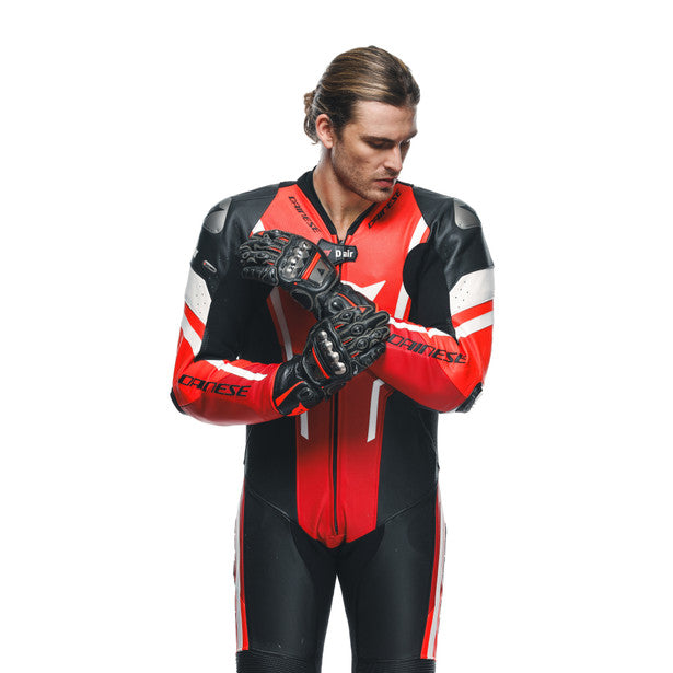 Dainese Misano 3 D-Air One Piece Perforated Leather Suit Black / Red / Fluo Red