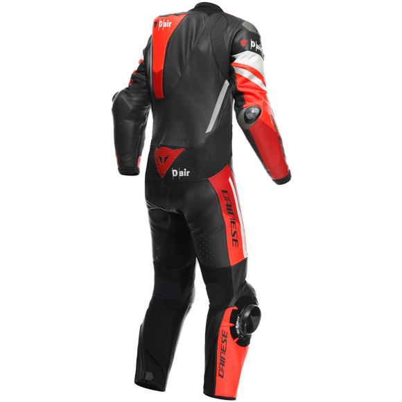 Dainese Misano 3 D-Air One Piece Perforated Leather Suit Black / Red / Fluo Red