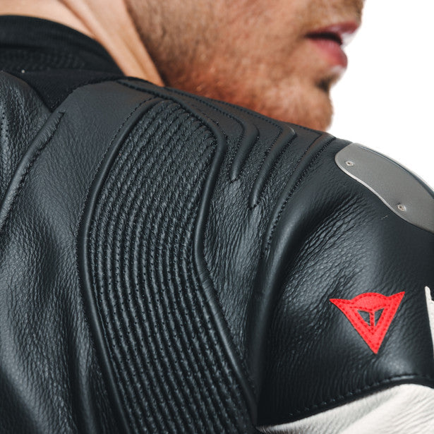 Dainese Misano 3 D-Air One Piece Perforated Leather Suit Black / Red / Fluo Red