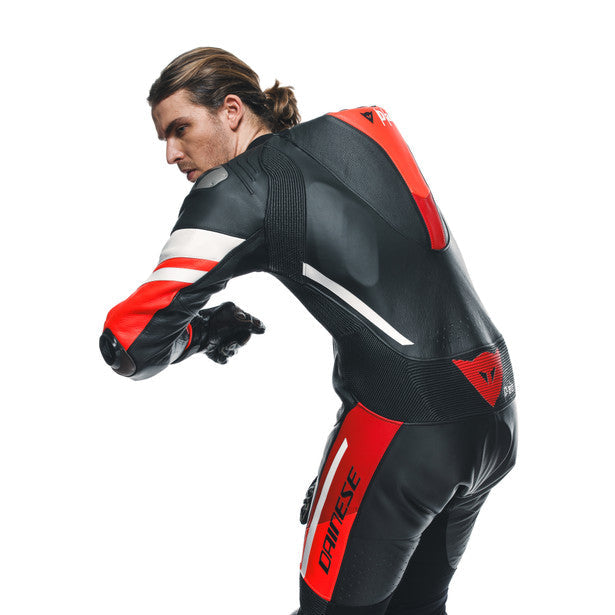 Dainese Misano 3 D-Air One Piece Perforated Leather Suit Black / Red / Fluo Red
