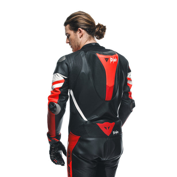 Dainese Misano 3 D-Air One Piece Perforated Leather Suit Black / Red / Fluo Red