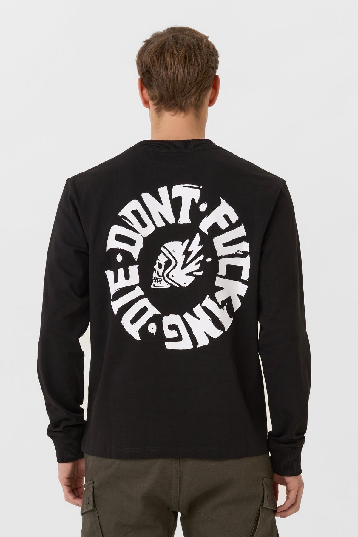 Pando Moto Tommy Dont Die long-sleeve shirt Black, rear worn view