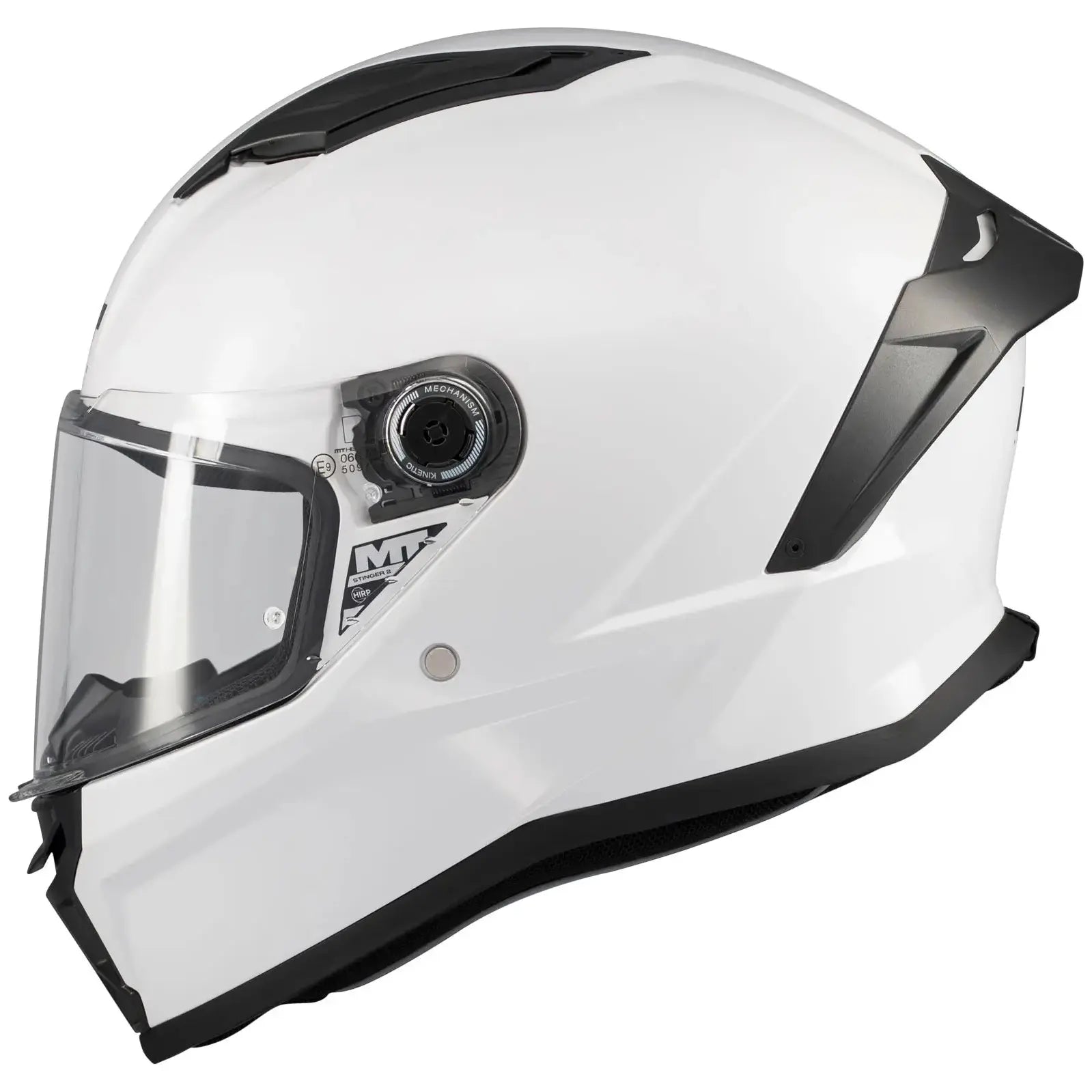 MT Helmets Stinger 2 Pure A0 Gloss White motorcycle helmet, left-side view