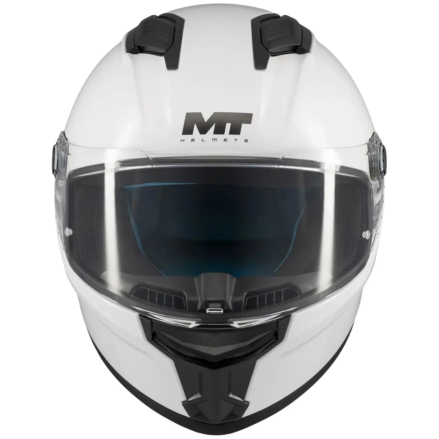 MT Helmets Stinger 2 Pure A0 Gloss White motorcycle helmet, front view