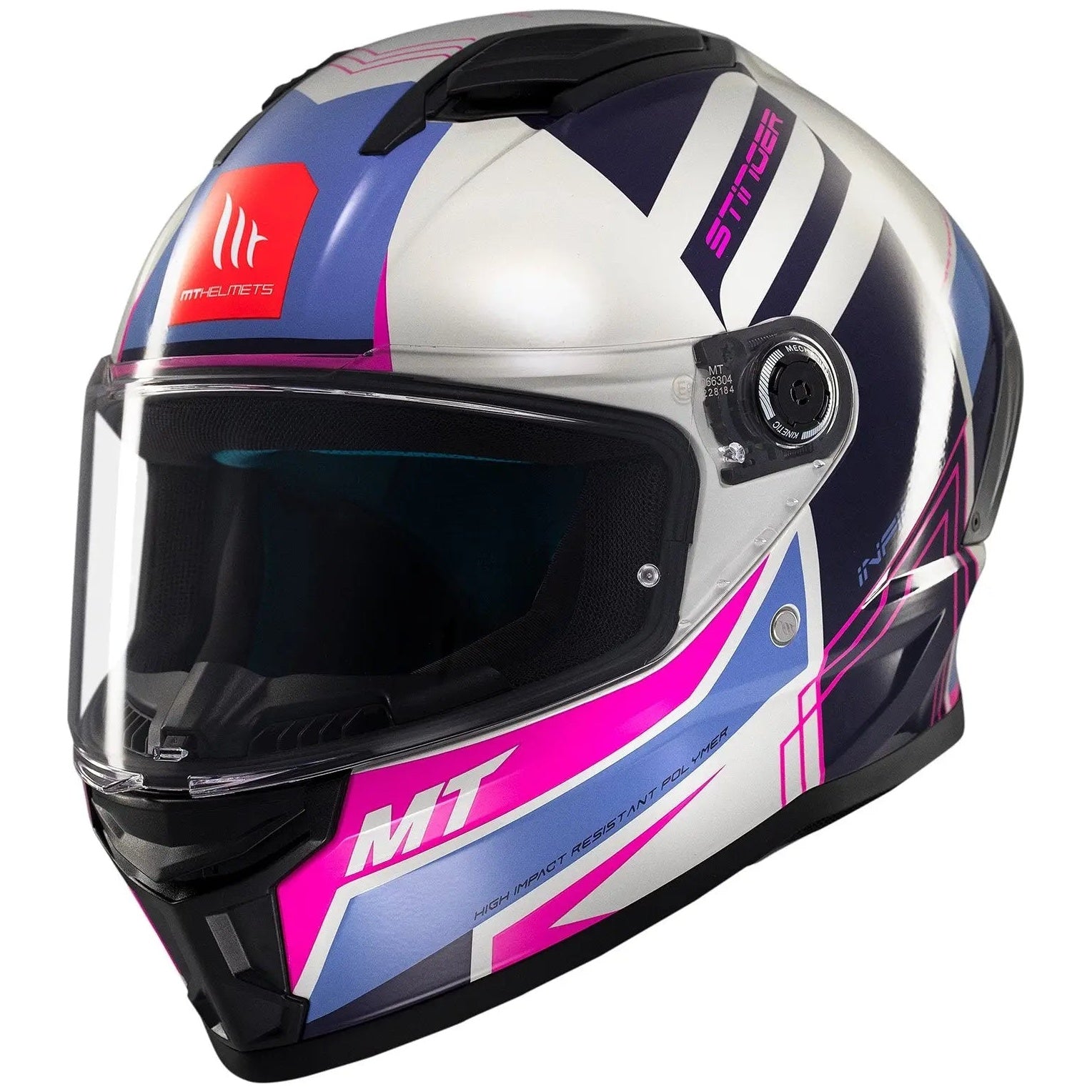 MT Helmets Stinger 2 Tron C8 Gloss Pink / Purple full-face motorcycle helmet, right-side profile