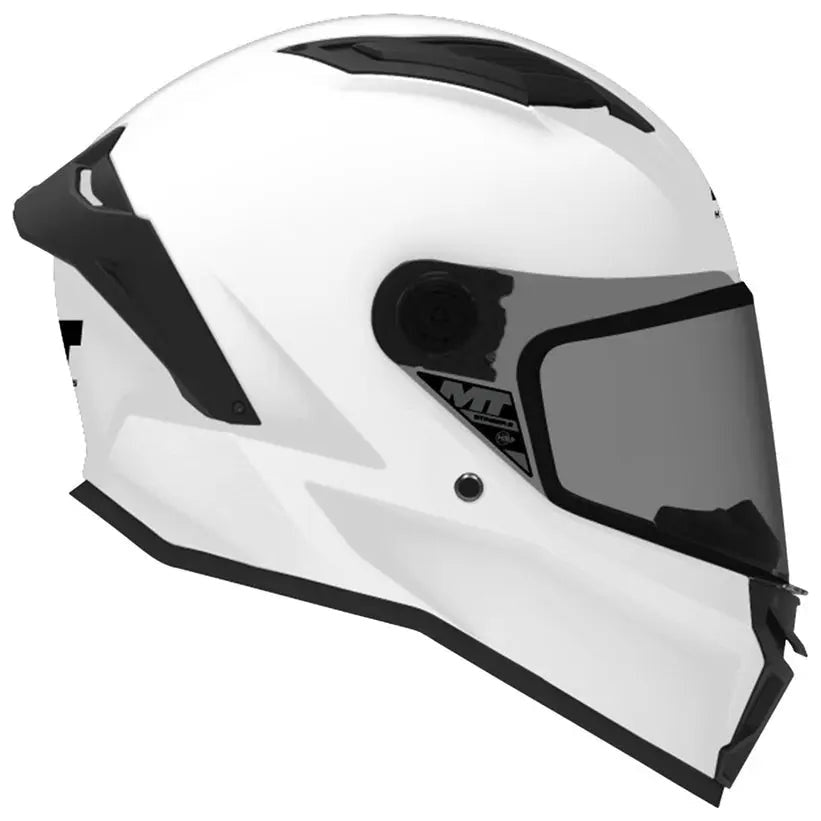 MT Helmets Stinger 2 Youth Pure A0 Gloss Pearl White motorcycle helmet, right-side view