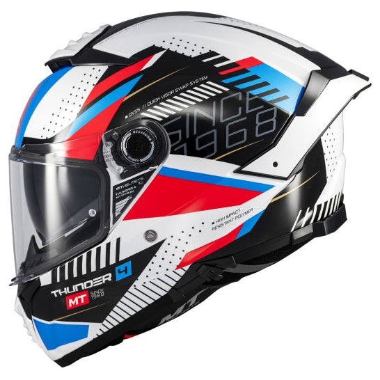 MT Helmets Thunder 4 SV Lumin A7 Gloss White / Blue / Red full-face motorcycle helmet, left-side profile