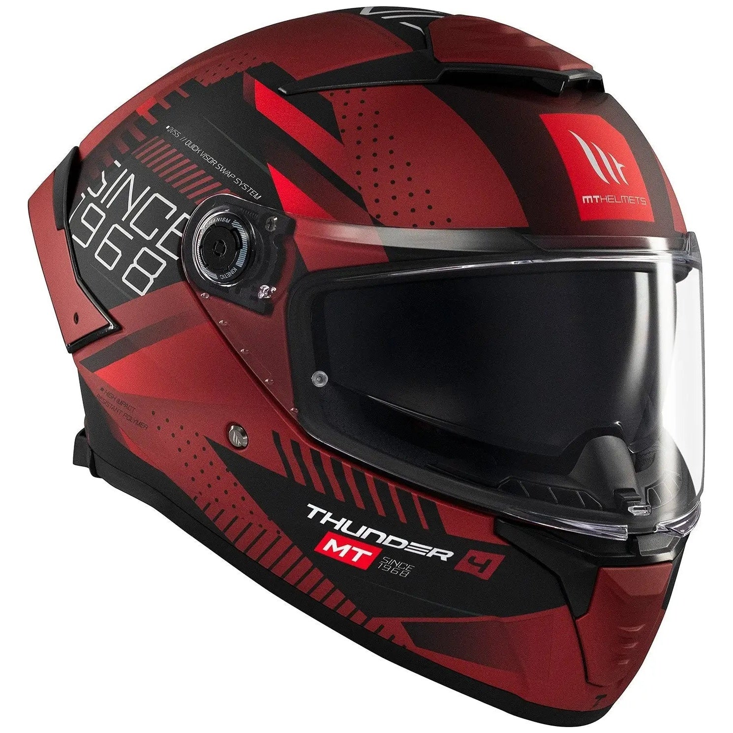 MT Helmets Thunder 4 SV Lumin D5 Matt Red full-face motorcycle helmet, front-left three-quarter view