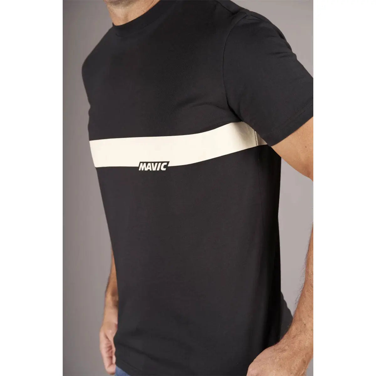 Mavic Corporate Stripe Logo T-Shirt Black / Off White - FREE UK Shipping, FREE 365 Day Returns | Moto Central