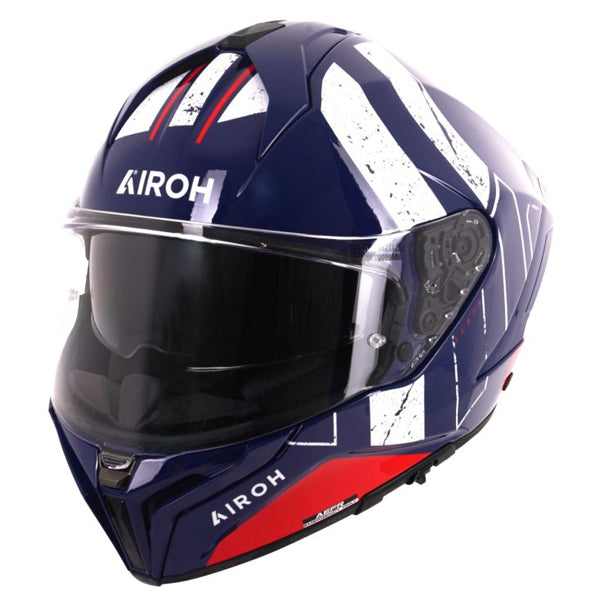 Airoh Matryx Scope Gloss Blue / Red full-face motorcycle helmet, left-front three-quarter view