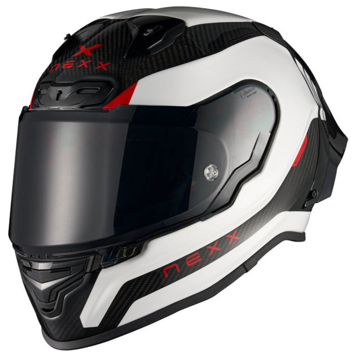 Nexx X.R3R Apex Carbon / White motorcycle helmet, front three-quarter view