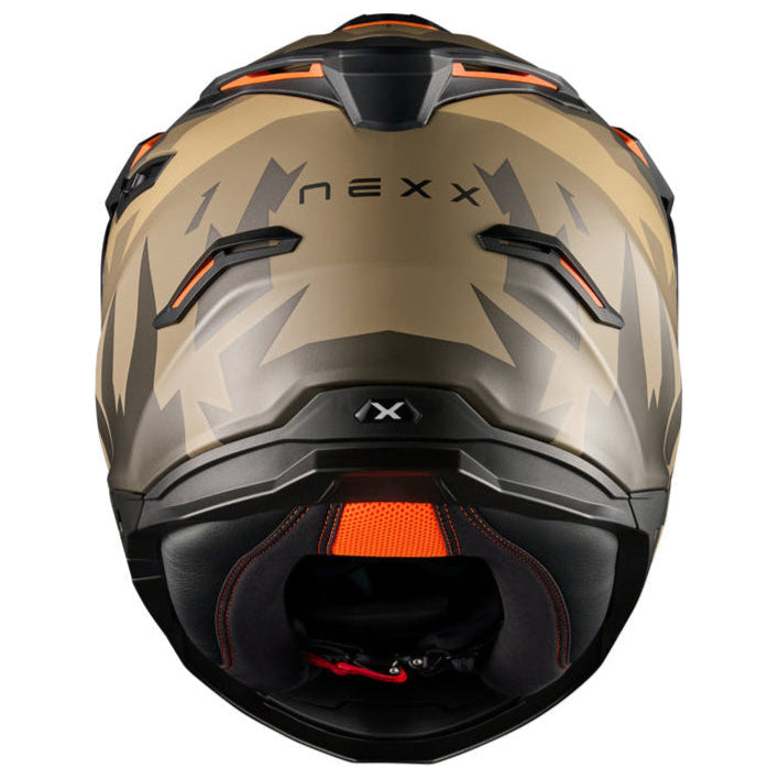 Nexx Y.TRAVL Primal Sand / Matt Grey motorcycle helmet, rear view