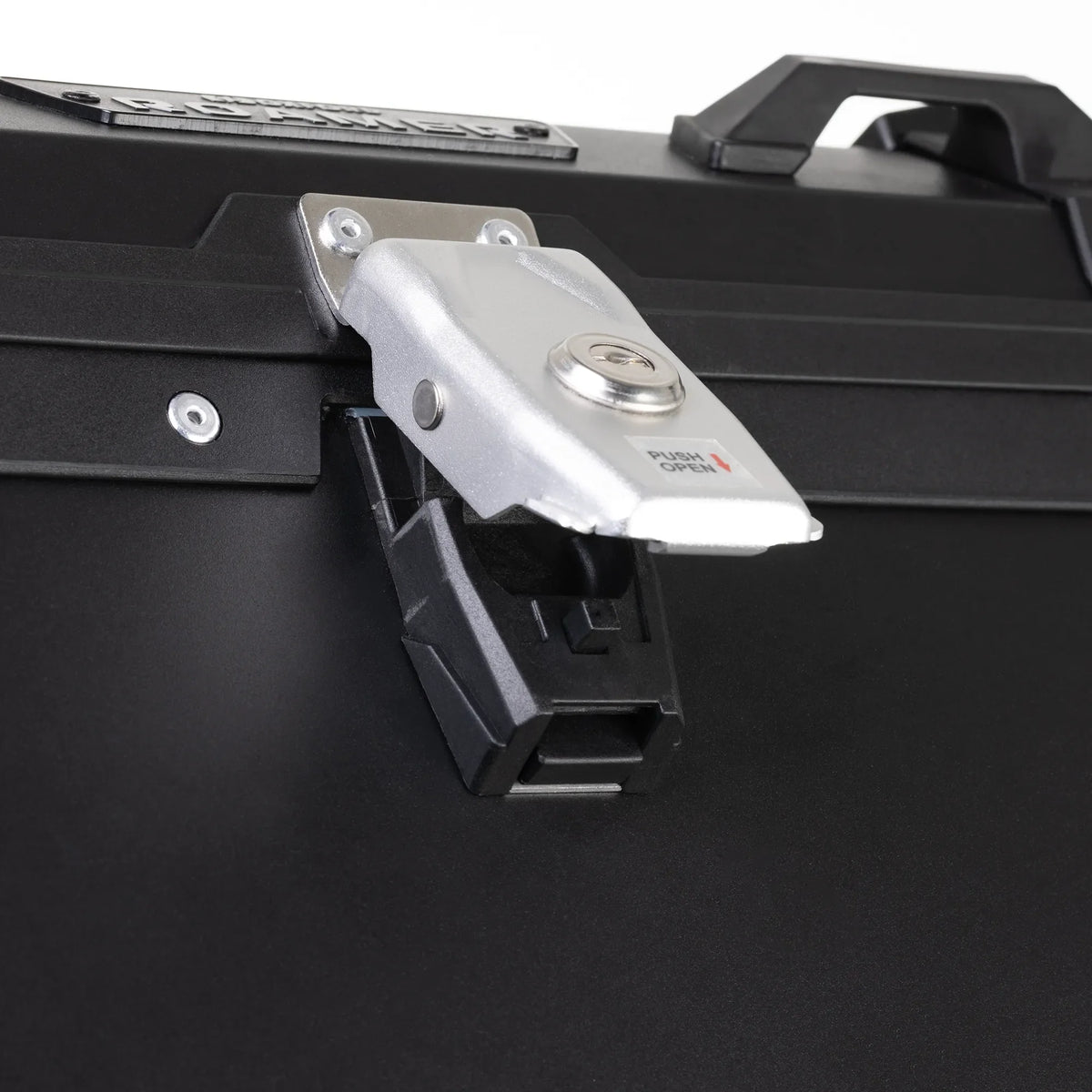 Oxford Roamer Top Box Black - latch release mechanism detail