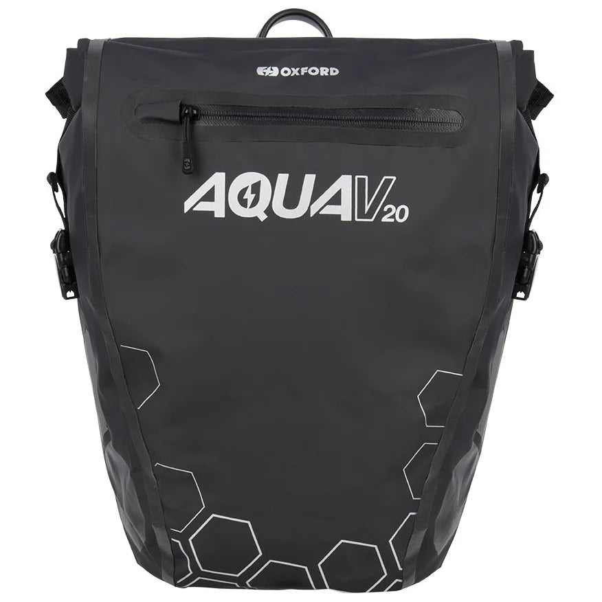 Oxford Aqua V20 Single QR Pannier Bag Black - 20 Litres front view on a white background