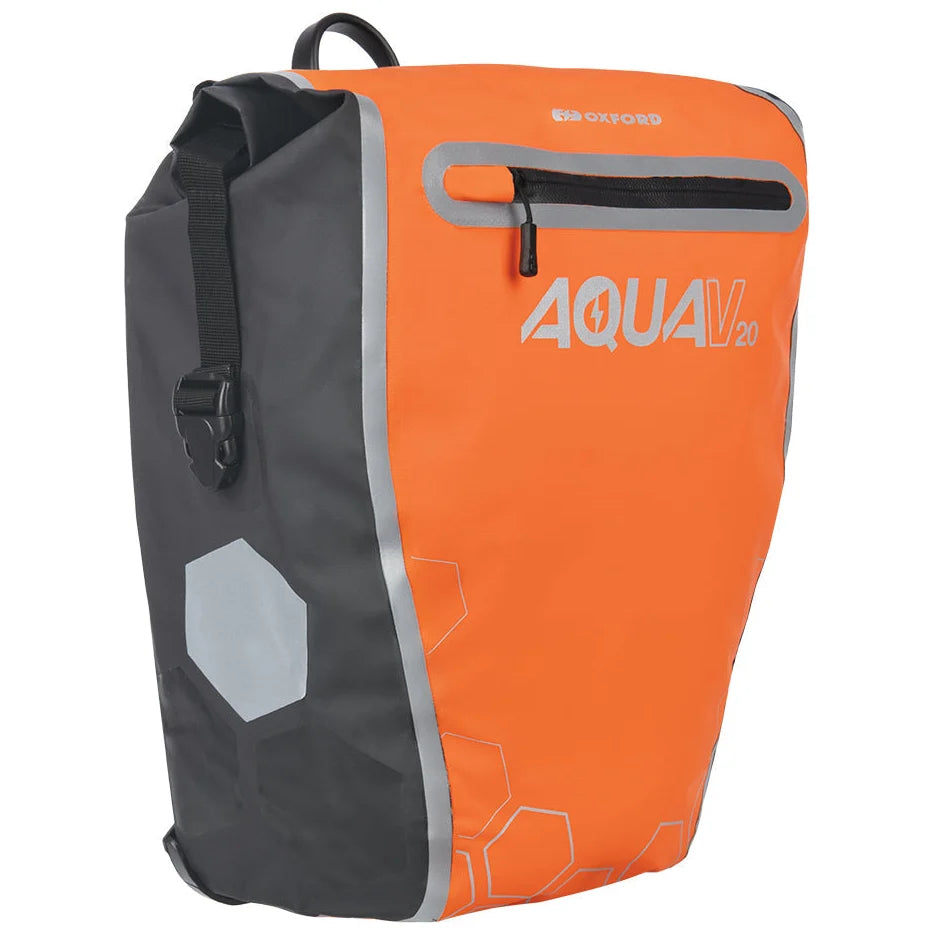 Oxford Aqua V20 Single QR Pannier Bag Orange / Black - 20 Litres angled view on a white background