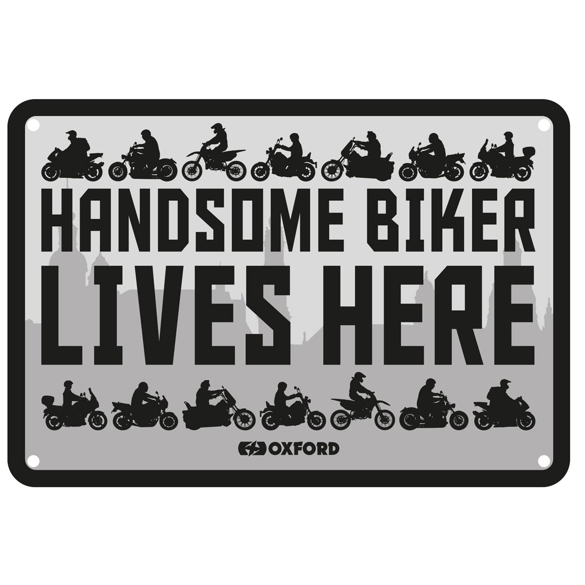 Oxford Handsome Biker Lives Here Garage Metal Sign - 30cm x 20cm x 0.25mm