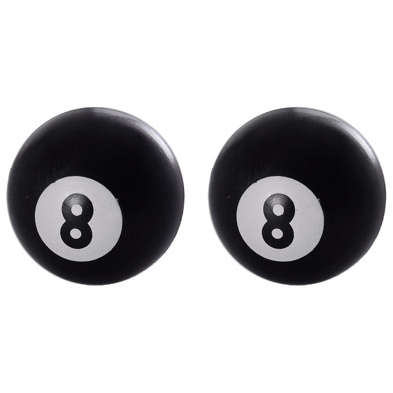 Oxford No 8 Ball Valve Caps Black pair of 8-ball valve caps product view on a white background