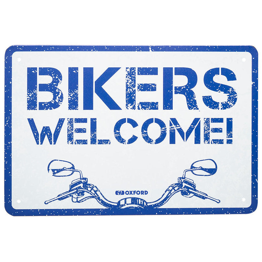 Oxford Welcome Garage Metal Sign - 30cm x 20cm x 0.25mm – Bikers Welcome garage sign front view
