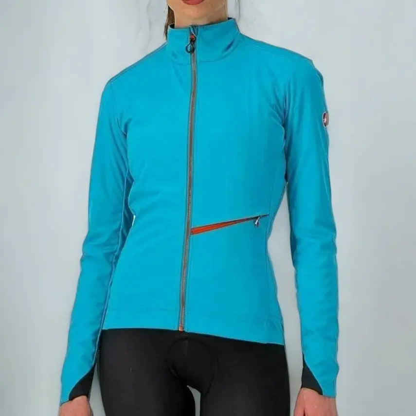 Castelli Go Ladies Jacket Sky Blue / Fiery Red - FREE UK Shipping, FREE 365 Day Returns | Moto Central
