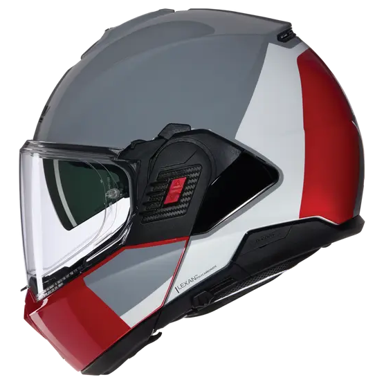 Nolan N120-1 Grafo Modular Grey / White / Red modular motorcycle helmet, left three-quarter view