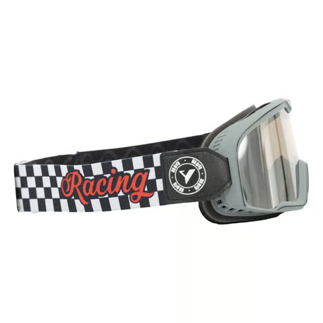 ByCity Roadster grey motorcycle goggles with clear lens and chequered strap - side view