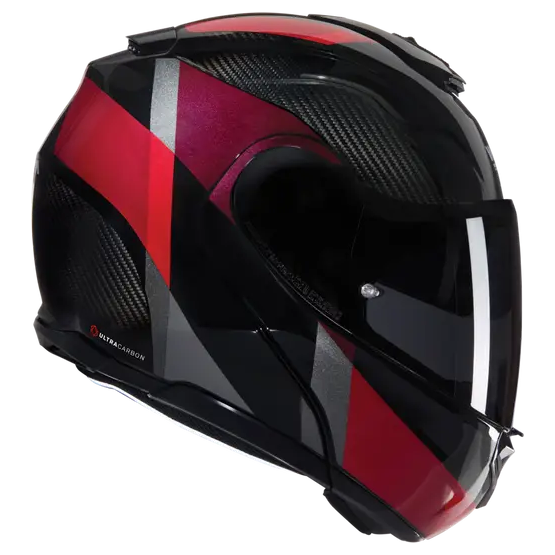 Nolan X-1005 Ultra Carbon Sportivo Modular Carbon / Red / Grey modular motorcycle helmet, right three-quarter view